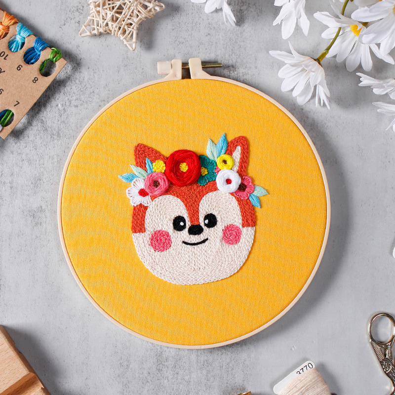 Nuevo original DIY bordado hecho a mano paquete material abstracto europeo animal Fox Tiger costura traje inglés