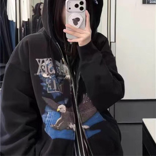 ԭ��26SS Eagle Zip Up Hooded�������D��ӡ������Bñ�l��ñ��