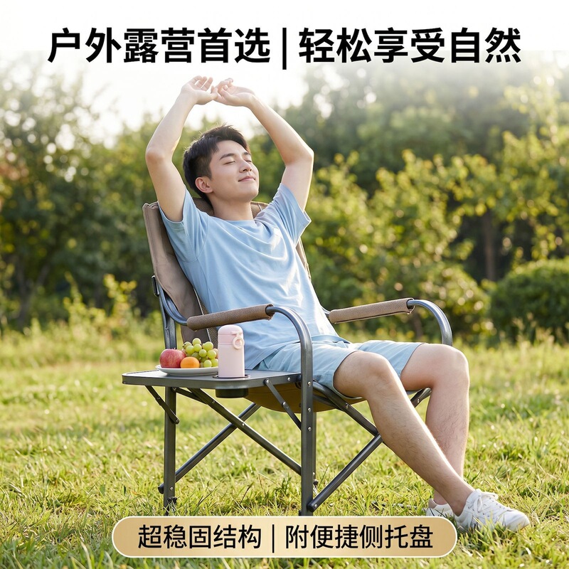 Outdoor Folding Director's Chair Camping Table and Chair Set Large Size Breathable Fishing Chair Folding Table Portable Chair