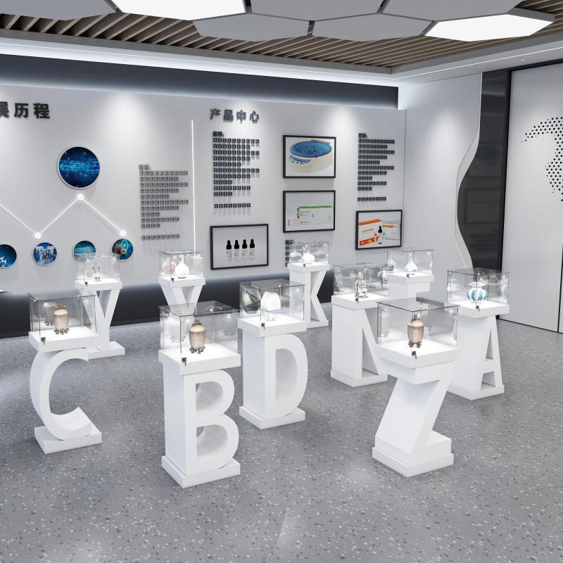 字母展示柜产品展示台玻璃珠宝柜展示柜展厅展览展柜烤漆展台