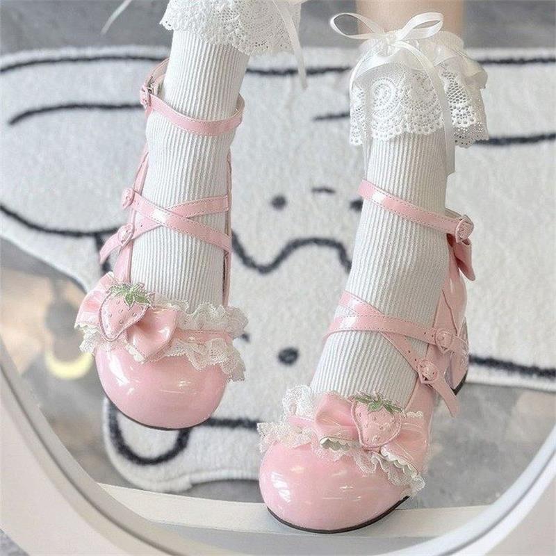Zapatos Lolita originales arco encaje JK zapatos de cuero con cabeza redonda Lolita zapatos japoneses de dos dimensiones para mujeres