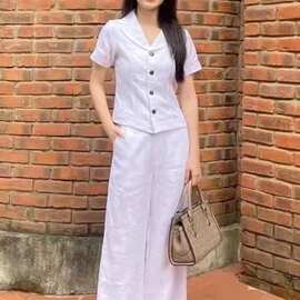 亚马逊套装女2022春秋季新款短款小西装外套休闲阔腿裤时尚两件套