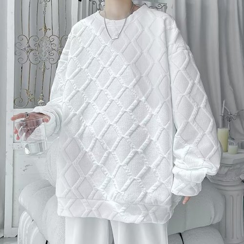 Diamond pattern heavy-duty hoodie for men, spring and autumn oversize large size inner layer base shirt, loose long-sleeved capless outerwear