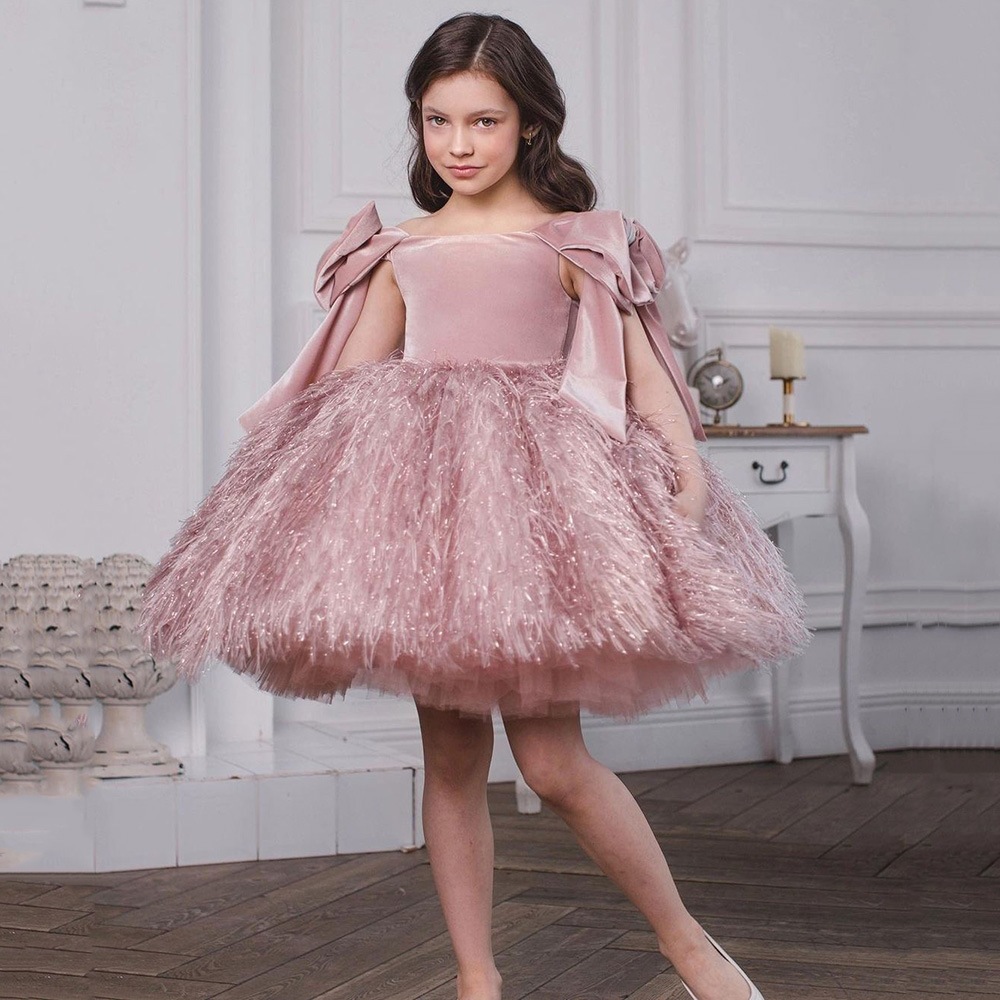 Kinderjurk met blote schouders, elegante wijde rok voor meisjes, modieus kostuum voor pianovoorstellingen, nieuwe stijl_voghion.com