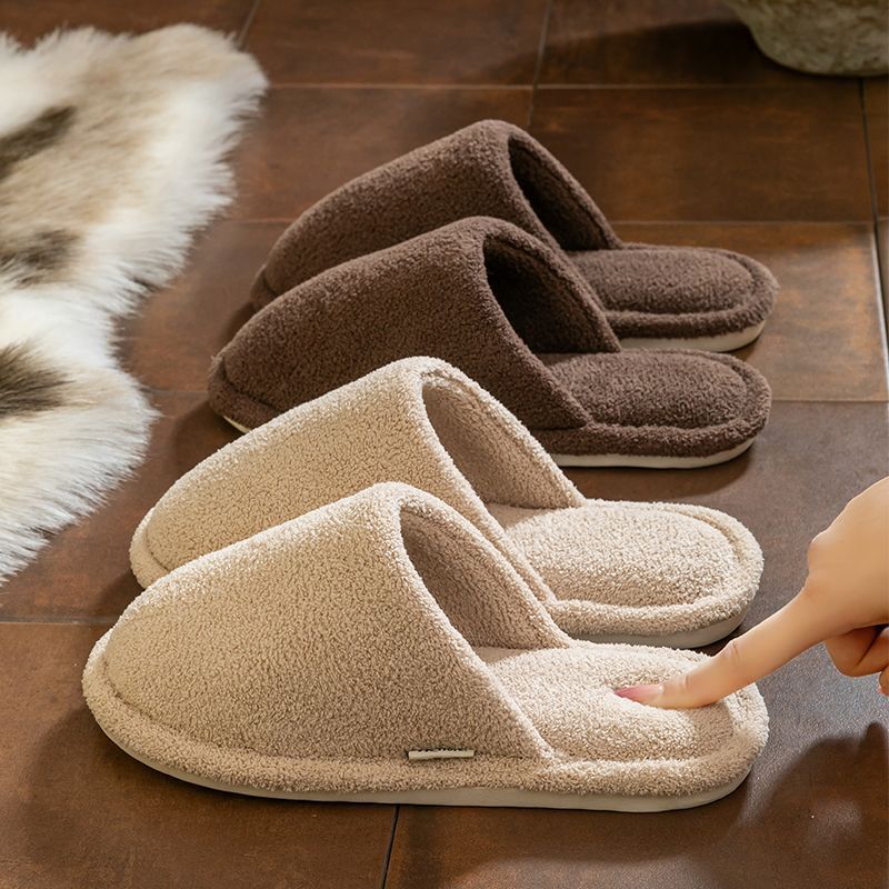 Silent Soft-Soled Cotton Slippers for Women, Suitable for Spring, Autumn, and Winter, Indoor Non-Slip Home Use, Warm Winter Plush Slippers for Men