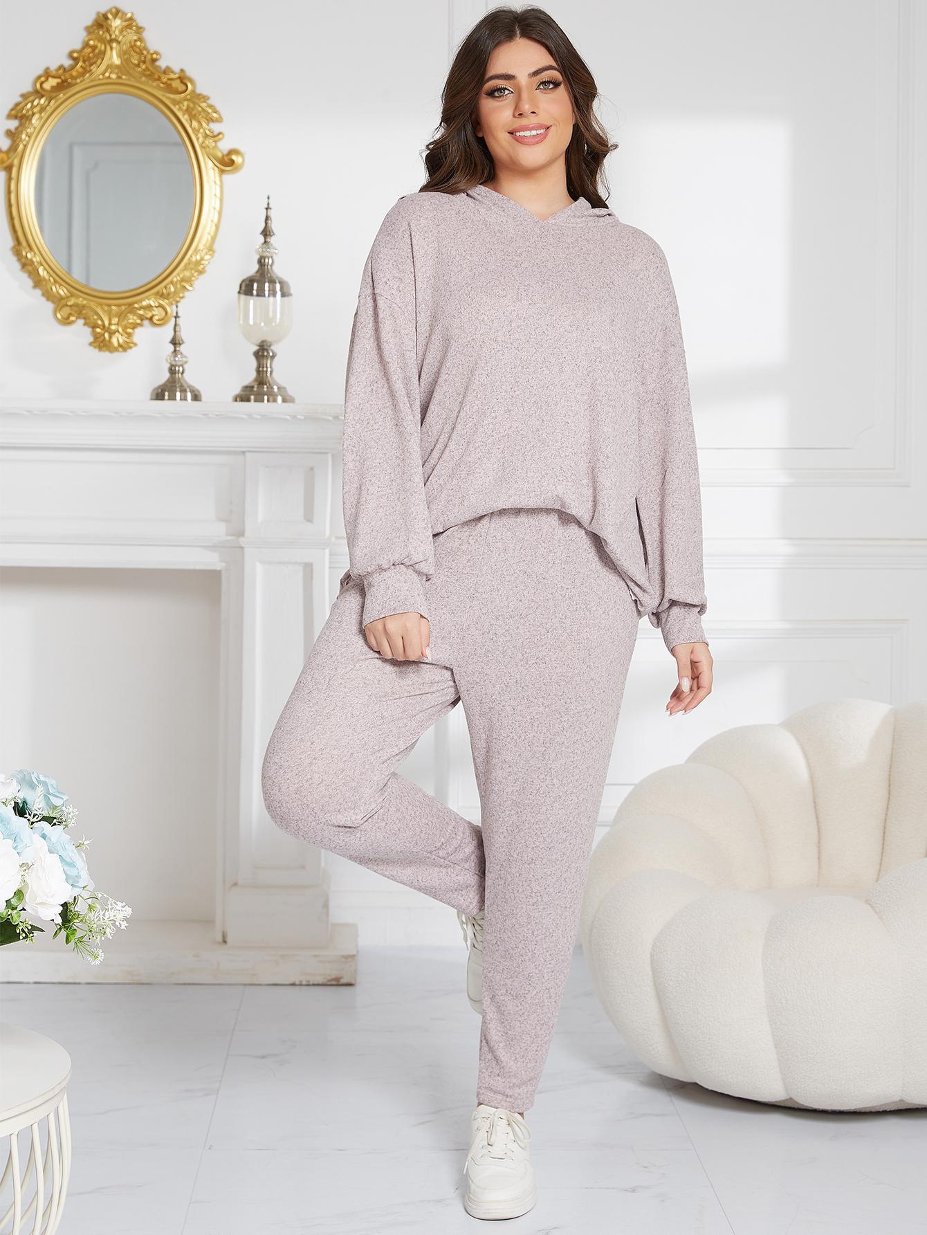 Neues großes Heimkleidungsset für Herbst und Winter, langärmeliger, molliger, übergroßer Pyjama mit Kapuze für Damen_voghion.com