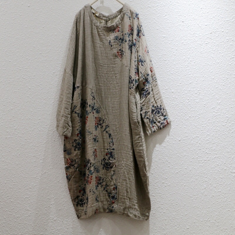 Spring and Summer New Designer Style Artistic Loose Soft Ethnic Style Printed Slim Long Cotton and Linen Dress
