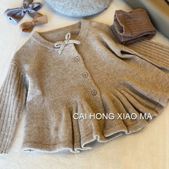 Children's Korean Knit Cardigan Sweater with Single Button, Cute Woolen Yarn, New Fall/Winter 2024, Girl's Outerwear