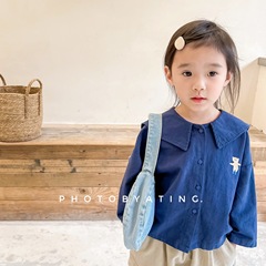 2024 spring new children's clothing girls' spring clothing Korean style embroidered large lapel washed cotton shirt shirt 122005