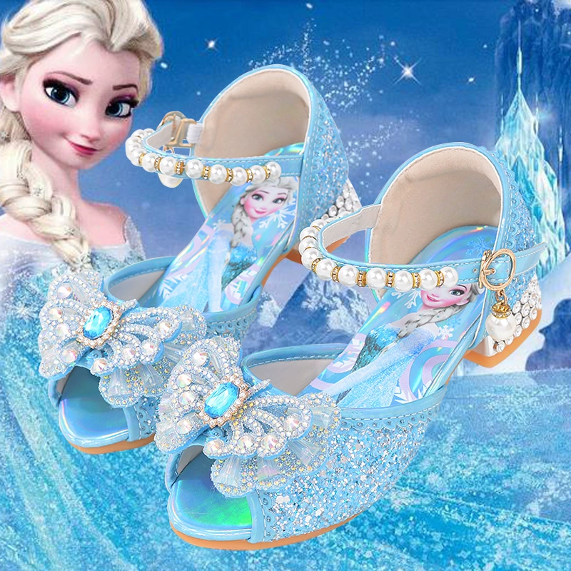 Синие туфли принцессы Aiai летние сандалии для девочек маленькая девочка на высоком каблуке Бабочка девушка обувь принцессы От 4 до 7 лет