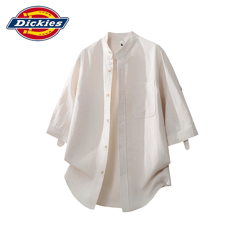 Dickies Special Edition Linen Short-Sleeved Shirt Men's Quarter-Sleeved Stand-Up Collar Cardigan Shirt Jacket 2026 Summer New Style