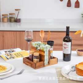 木质桌面纸巾架餐巾纸分配器盐胡椒粉放置架香料收纳架厨房调料架