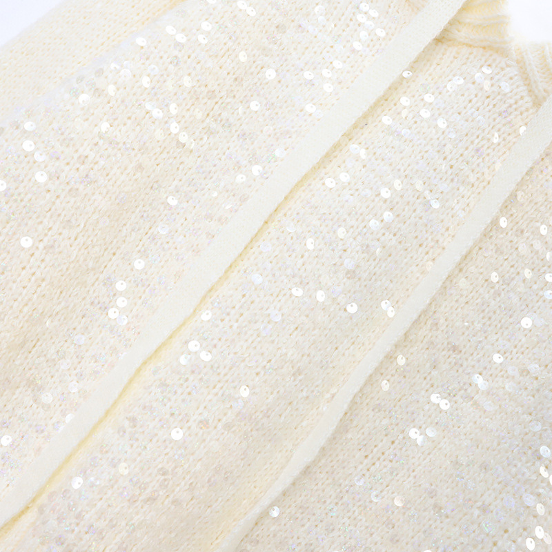 Women's Clothing light luxury sequined hooded sweater autumn and winter high end temperament versatile warm long sleeved knitted sweater women's trend_voghion.com