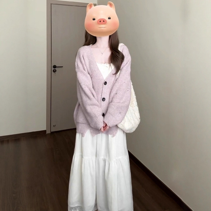 法式气质白色吊带连衣裙女秋季2025新款高级感巨好看韩系长裙套装|undefined