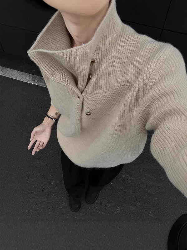 不规则纽扣设计感高领毛衣男韩系潮牌痞帅慵懒oversize针织衫上衣|undefined