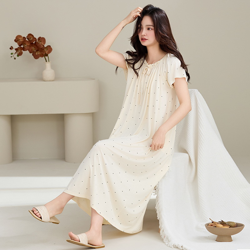 Pijama de verano de moda de mujer mangas cortas y media mangas, vestido largo helado, pijama de alta calidad, grasa, mm, tamaño medio y largo.