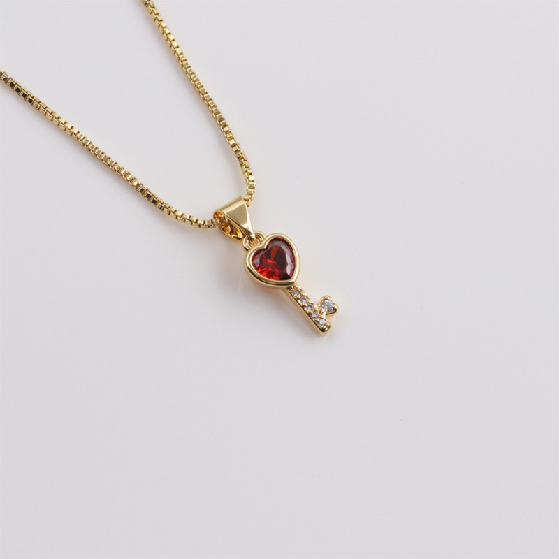 Fashion Multicolor Heart Key Inlaid Zircon Copper Necklace Wholesale Nihaojewelry