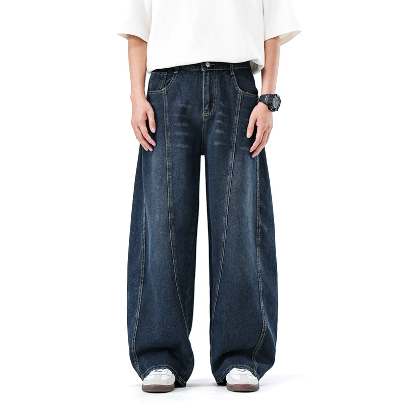 Широкие мужские джинсы-сабо в американском стиле, весенне-осенний винтажный уличный дизайн, универсальные прямые брюки длиной до пола.