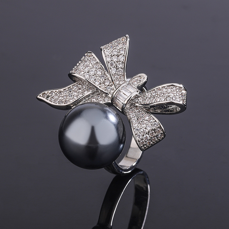 2023 nuevo estilo Zhuang Shengsheng joyería nuevo fondo de cobre chapado en oro con incrustaciones de perlas retro arco anillo mujer 12mm