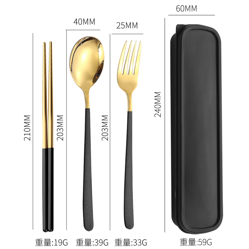 Juego de vajilla de acero inoxidable palillos del hogar cuchara coreana tenedor estudiante viaje al aire libre vajilla portátil de tres piezas