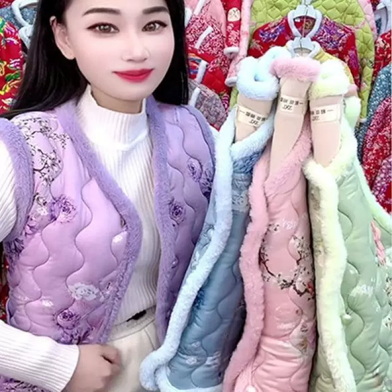 新款秋冬时尚加绒加厚中老年妈妈款马甲女东北坎肩背心国风妈妈装
