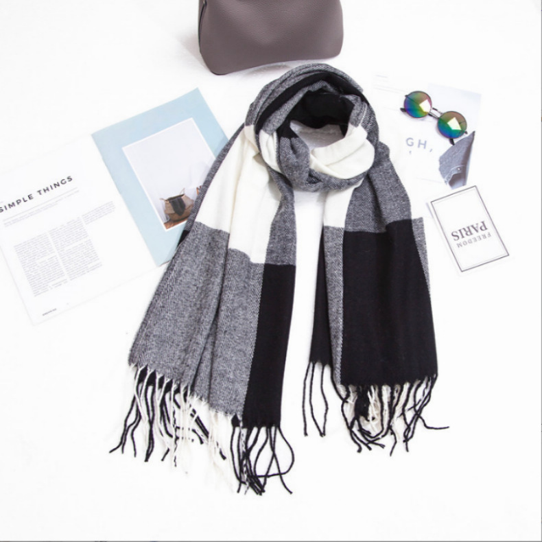 Unisex Doppelseitiger Schal mit großem Karomuster. Extra dicker Latzumhang für Damen._voghion.com