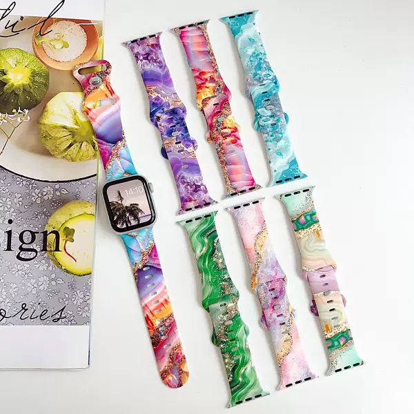 Colorful Printed Silicone Watch Strap Suitable for Apple Iwatch23456789S10 Watch Strap Apple Watch Strap