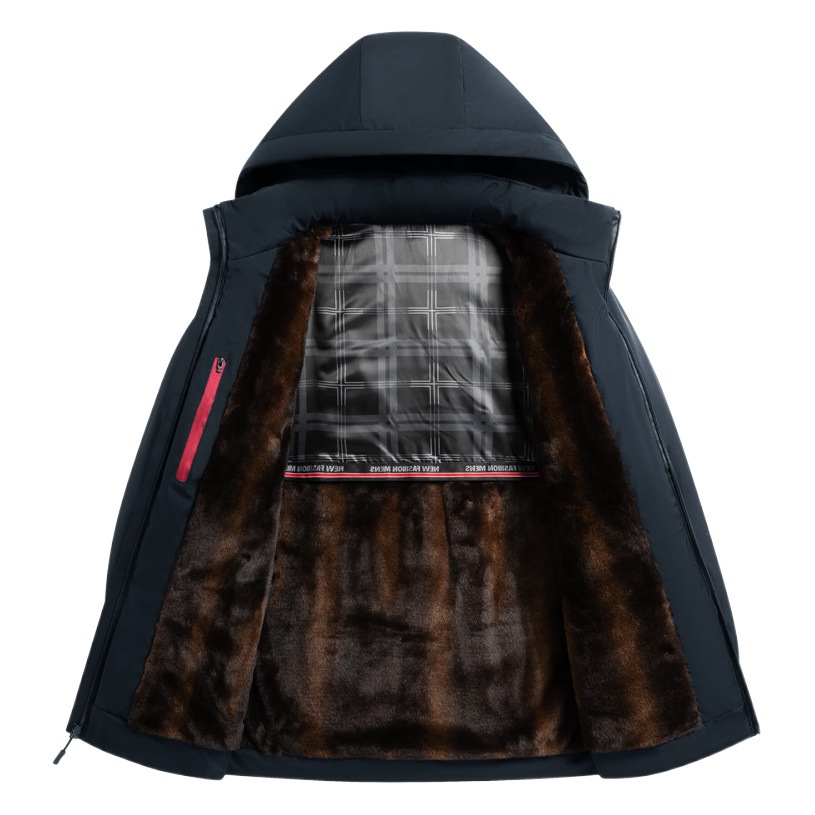 Otoño e Invierno de mediana edad y ancianos chaqueta casual forrada de lana chaqueta superior del papá de los hombres collar del soporte versátil suelta más la ropa de los hombres del tamaño