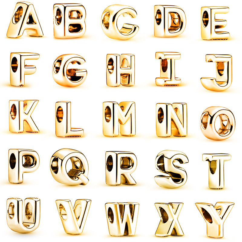 Panjiadora Beads Wholesale Gold 26 Letters A- Z Glossy Cross-border Ornament DIY Accessories Wholesale