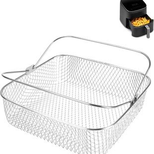 Square Air Fryer Basket Suitable for 5.8Qt 6Qt Cosor Air Fryer Accessories 304 Stainless Steel Mesh Basket