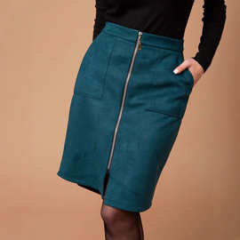 定制欧美2025新款仿麂皮半身裙俄罗斯半身包臀裙时尚拉链口袋设计