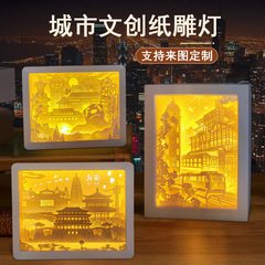 成都重慶西安文創礼品立体光影紙彫刻灯都市ランドマーク創意置物紙工芸品