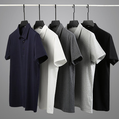 綿poloシャツメンズ半袖tシャツ折り襟ゆるい潮レトロ夏純色日ビジネス作業服半袖