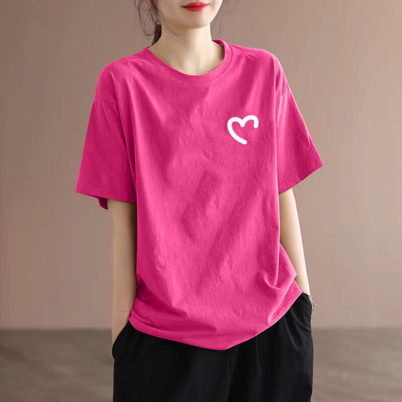 Pure Cotton 2023 Summer European Lovely Printed Short-sleeved T-shirt Women's Large Size Loose Mid-length Niche Design Top Pure Cotton 2023 Summer European Lovely Printed Short-sleeved T-shirt Women's Large Size Loose Mid-length Niche Design Top