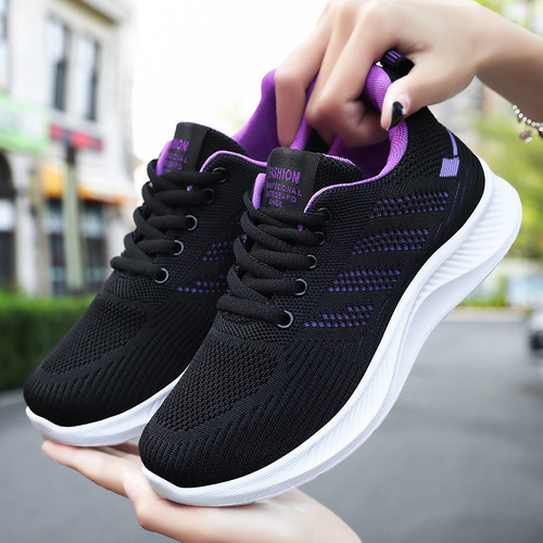 Women's Summer Casual Soft Sole Sports Shoes Breathable Slip On Flyknit Mesh Running Shoes for Women
