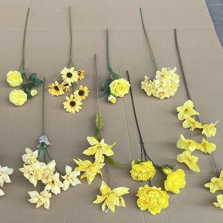 Yellow artificial flower 2022 autumn new wedding flower material wedding background flower arrangement props