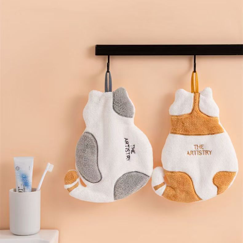 Cute Hanging Cat-Themed Hand Towel, Thickened, Absorbent, Lint-Free, Quick-Drying, for Wiping Hands, Kitchen Wholesale Purchase