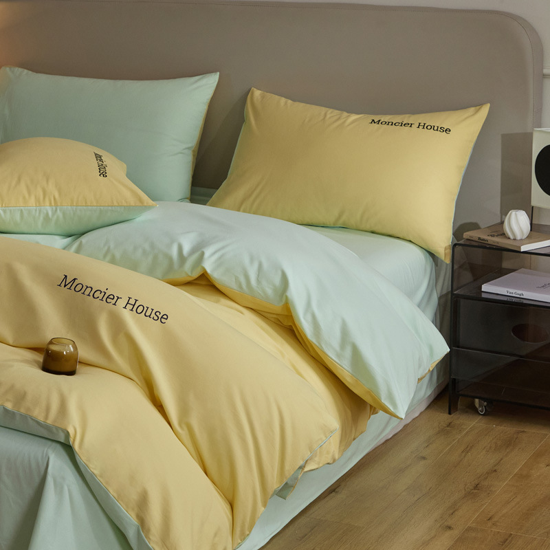 Una clase de otoño y invierno algodón abrasión cuatro piezas cubierta bordada sábanas de color sólido cama cama de algodón grueso dormitorio tres piezas