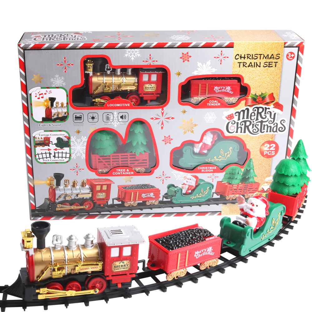 Suministro transfronterizo de tren eléctrico de Navidad juguetes infantiles juguetes de simulación de automóviles regalos ferroviarios eléctricos comercio exterior