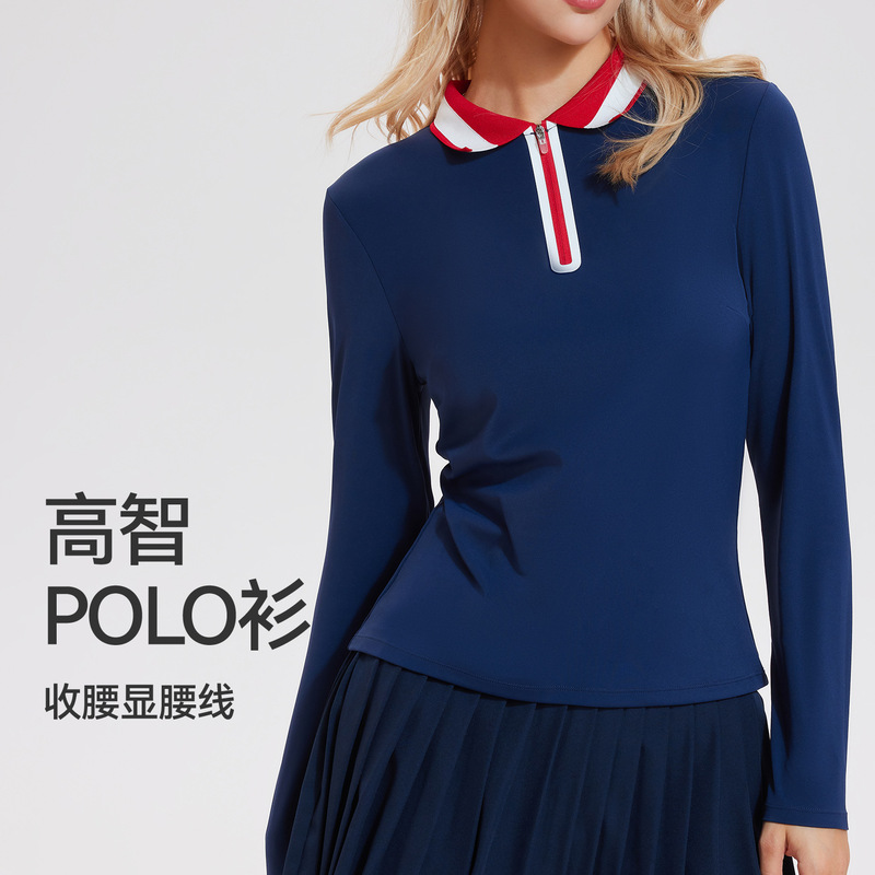 Sports Long-Sleeved Women's High-Elastic Quick-Drying Fitness Polo Shirt Slim Golf Top Tennis Autumn and Winter Badminton T-Shirt