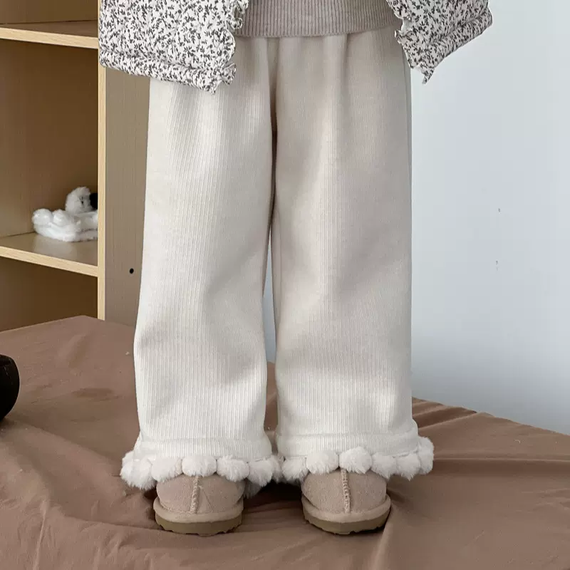 麦田季女童加绒裤秋冬洋气新款儿童加厚一体绒喇叭裤宝宝冬季裤子