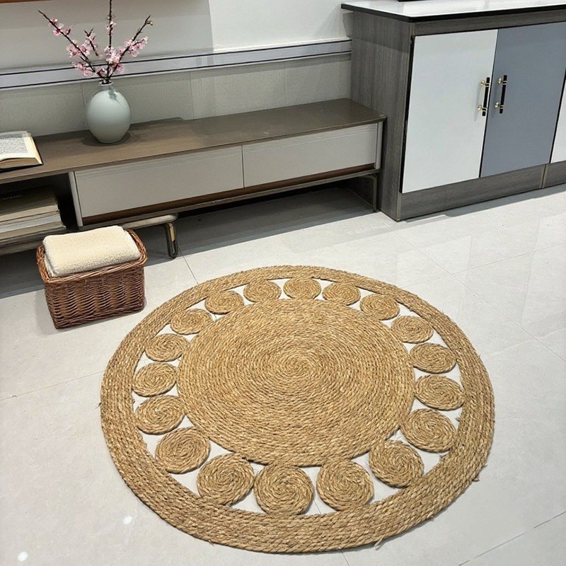 Hecha a mano alfombra de lona alfombra trenzada redonda en la sala de estar alfombra de puerta de entrada tatami alfombra de tela de paja