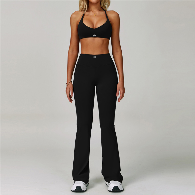 Pnalo Cross-Border Yoga Set Yoga Sports Bra Backless Halter Neck Tight Flared Pants Arm Lift Shorts Outfit