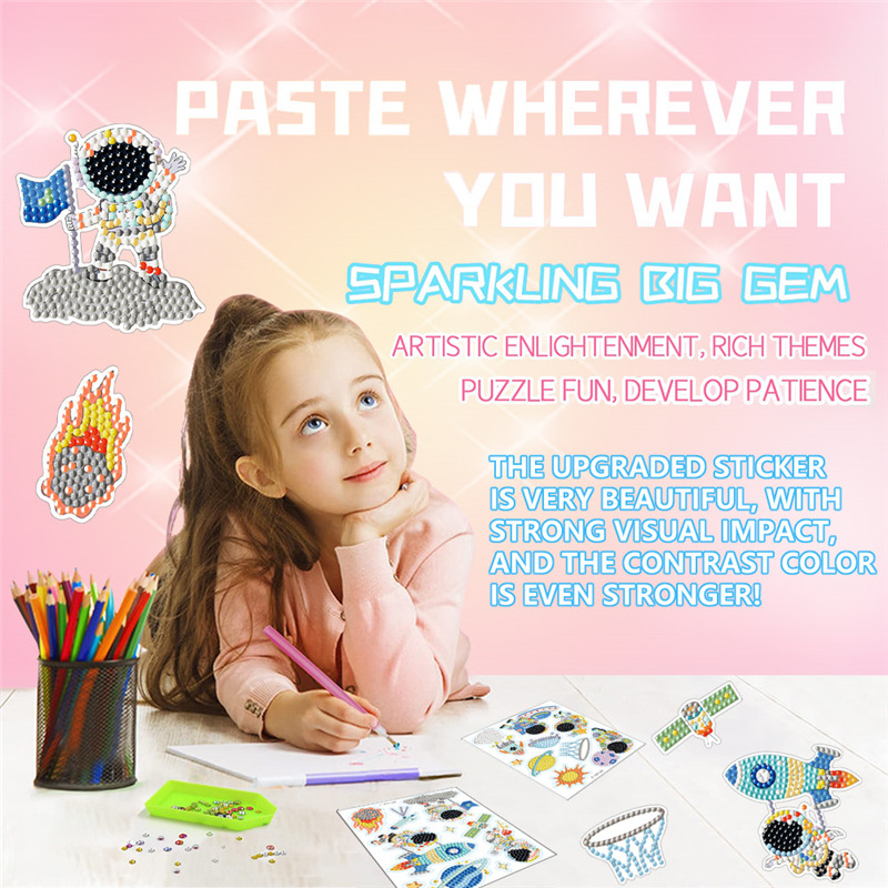 Venta caliente espacio astronauta diamante pintura gratis pegatinas DIY pegatinas de pared pegatinas niños hechos a mano pegatinas de dibujos animados diamante redondo
