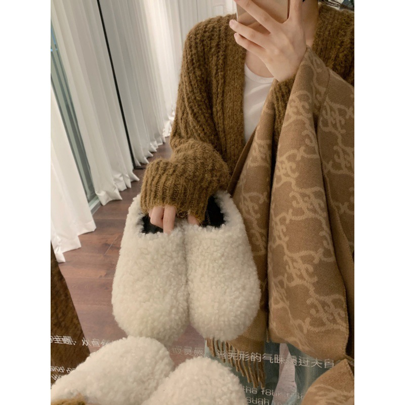 High-grade wool version of grape mother with lazy baotou lazy man a slip-on half drag hair shoes female autumn and winter wear