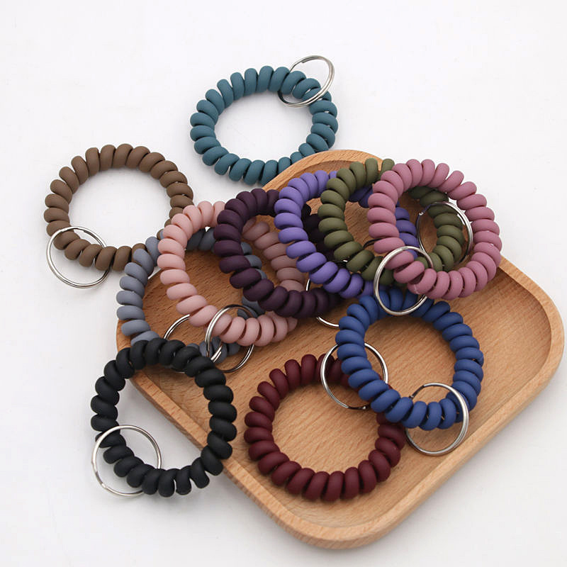 Telephone Cord Anti-Lost Keychain Matte Plastic Spring Ring Rope Bathroom Locker Keychain Tag Bracelet Hair Tie