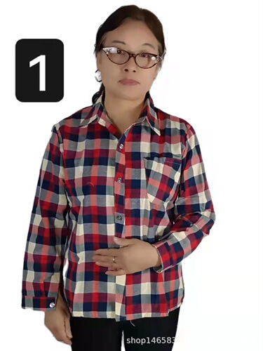 Women's Spring and Autumn Grid Pattern Thin Sweatshirt with True Pockets, Casual Open Top for Middle-Aged Adults, Suitable for Construction Sites, Middle-Aged Adults' Street Stall Goods