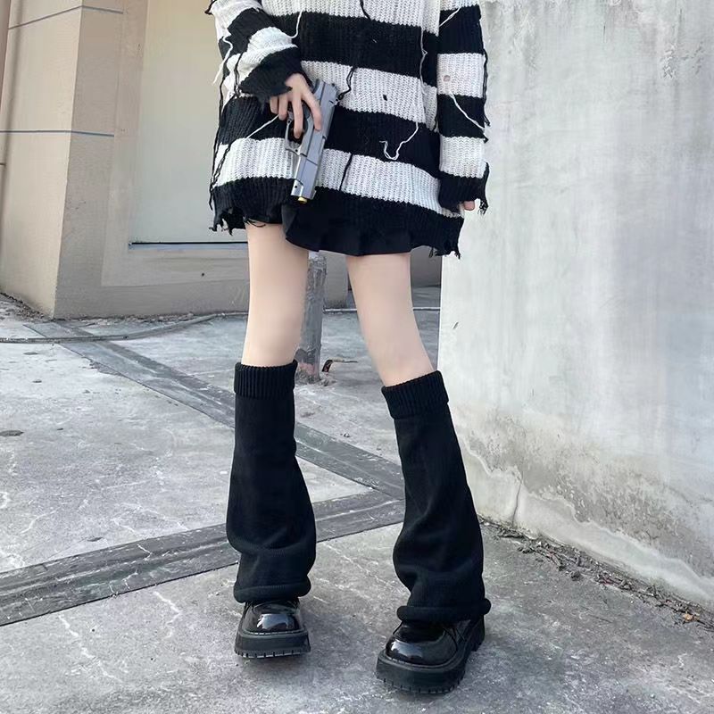 Japanese-style JK knit puff socks, edgy bell-shaped leg covers—students' new autumn/winter, warm, mid-calf, solid-color sock sets