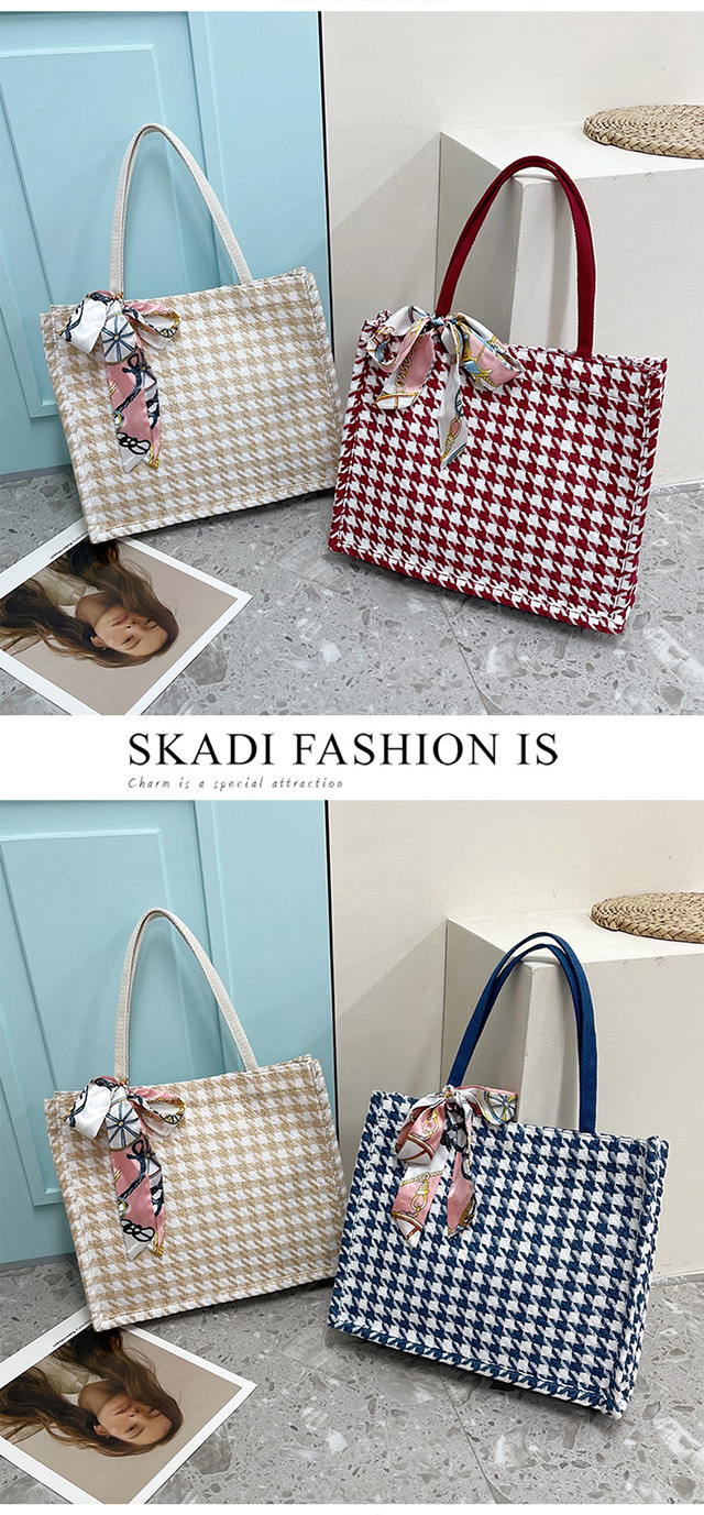 ~ New Korean ins waterproof mini checkered hand-held canvas bag, portable and small square bag for carrying out undefined
