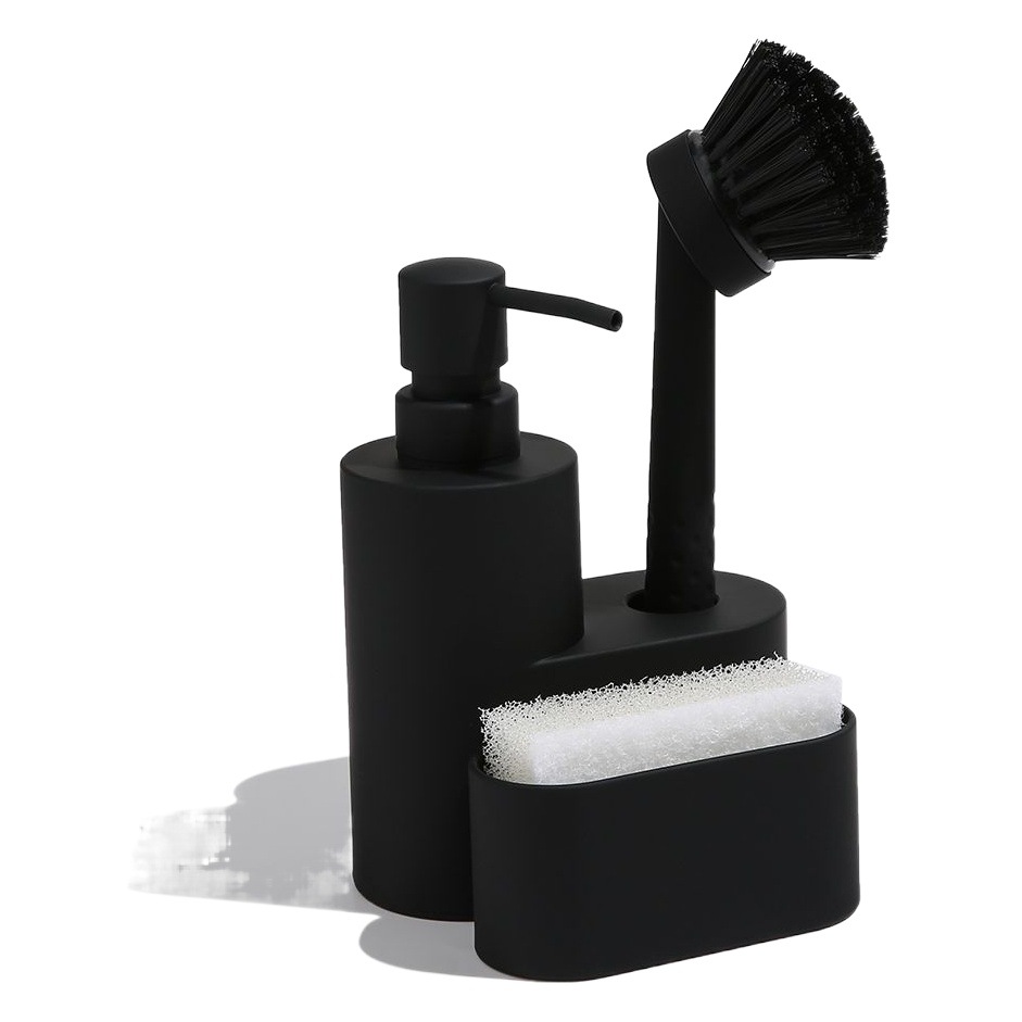 Cocina 3-en-1 herramienta de limpieza de almacenamiento detergente sub-botella plato cepillo esponja titular para fregadero dispensador de jabón